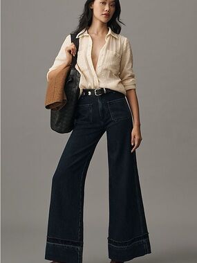 Rag & Bone Marina Wide Leg Dark Indigo Jeans - Women's High-Rise Jeans